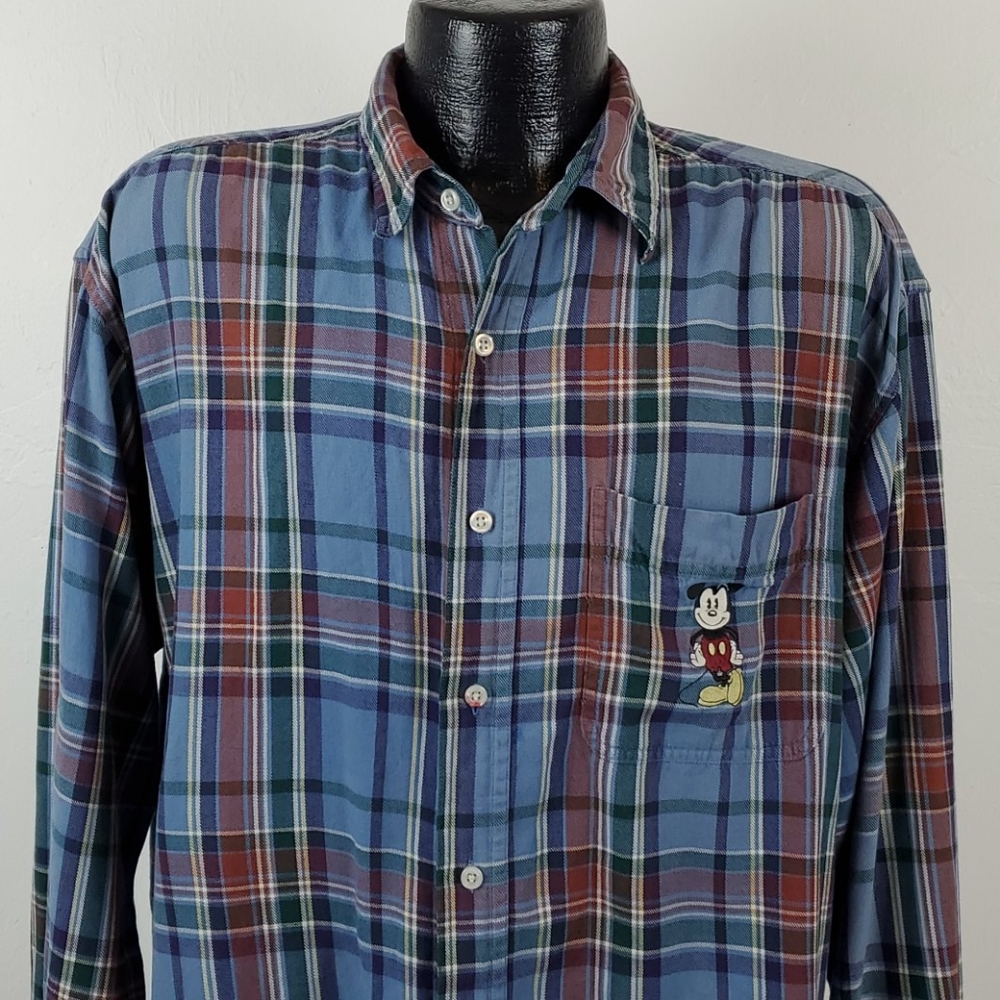 The Disney store women top blouse buttons up shirt check long sleeve blue